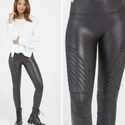 Spanx Faux Leather Sheen Shine Moto Bikercore Black Leggings S